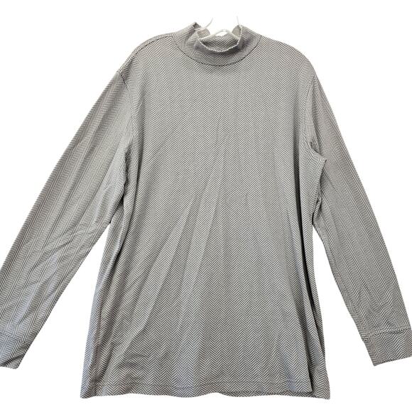 Lands End Gray Shirt Herringbone Stripe Long Sleeves Mock Neck Men's Size L Tall - Picture 1 of 9
